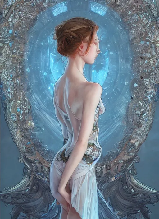 Image similar to ultra realistic illustration, ballerina, sci - fi, fantasy, intricate, elegant, highly detailed, digital painting, artstation, concept art, smooth, sharp focus, illustration, art by artgerm and alphonse mucha