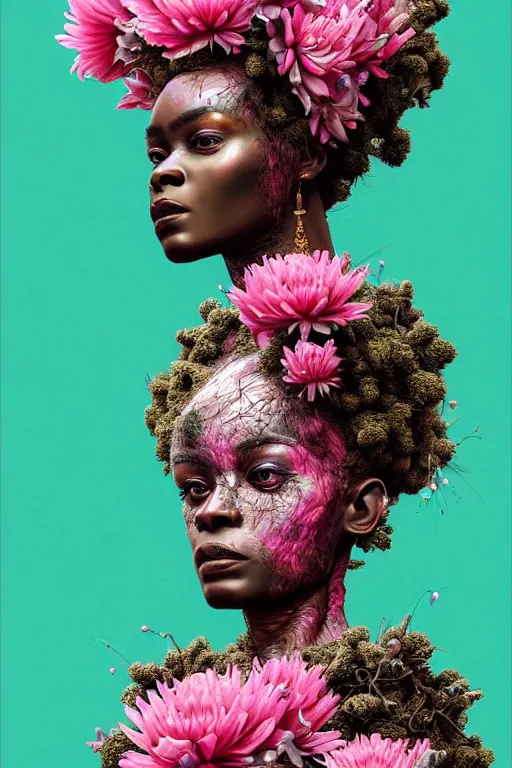 Image similar to hyperrealistic neo - rococo cinematic super expressive! yoruba goddess with exoskeleton armor, merging with tree in a forest, pink red flowers, highly detailed digital painting masterpiece, smooth cam de leon eric zener dramatic pearlescent soft teal light, ground angle hd 8 k, sharp focus