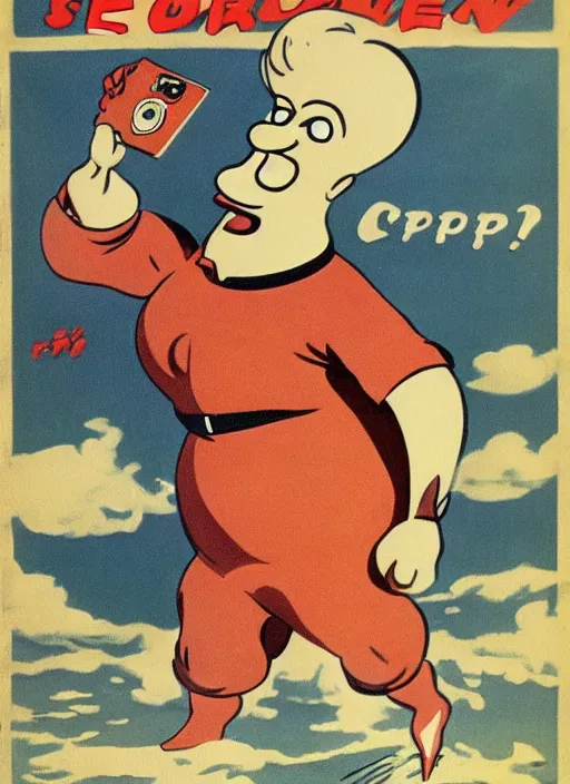 Prompt: creepy peter griffin, 1940s scare tactic propaganda art