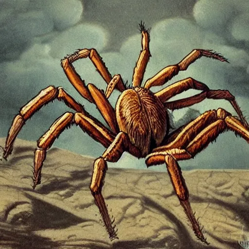 Image similar to a giant spider eating a cown. very detailed, scaring. fantasy.