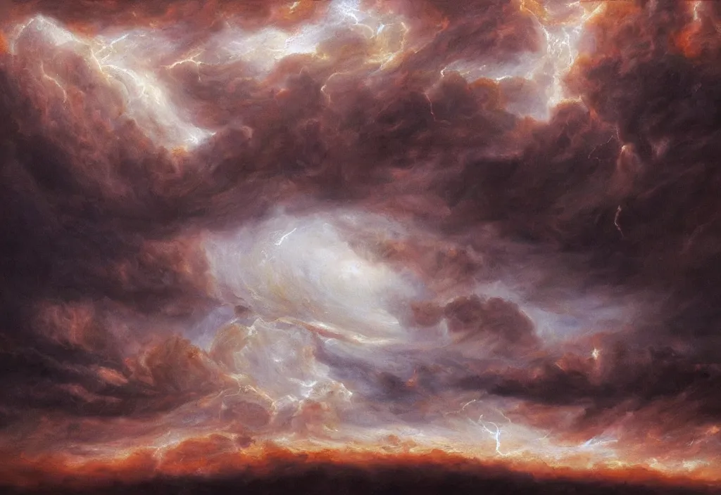 Image similar to jupiter cloudscapes, cinematic lightning, dramatic, highly detailed, oil painting,