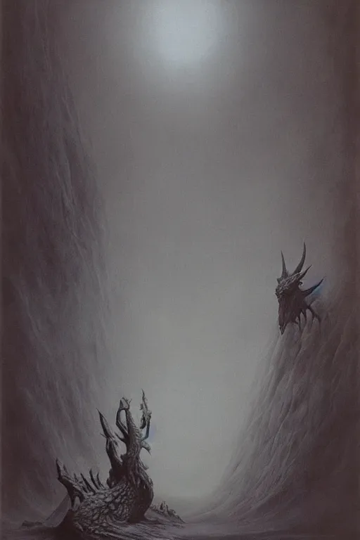 Image similar to zdzisław beksinski painting. nazgul and fellbeast