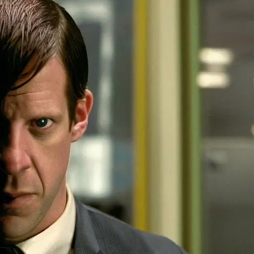 Prompt: Toby Flenderson as neo in the matrix