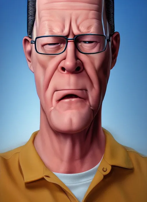 Prompt: a hyper realistic ultra realistic photograph portrait of hank hill, highly detailed, 8k photo