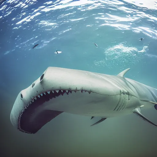 Image similar to smiling megalodon, canon eos r 3, f / 1. 4, iso 2 0 0, 1 / 1 6 0 s, 8 k, raw, unedited, symmetrical balance, wide angle