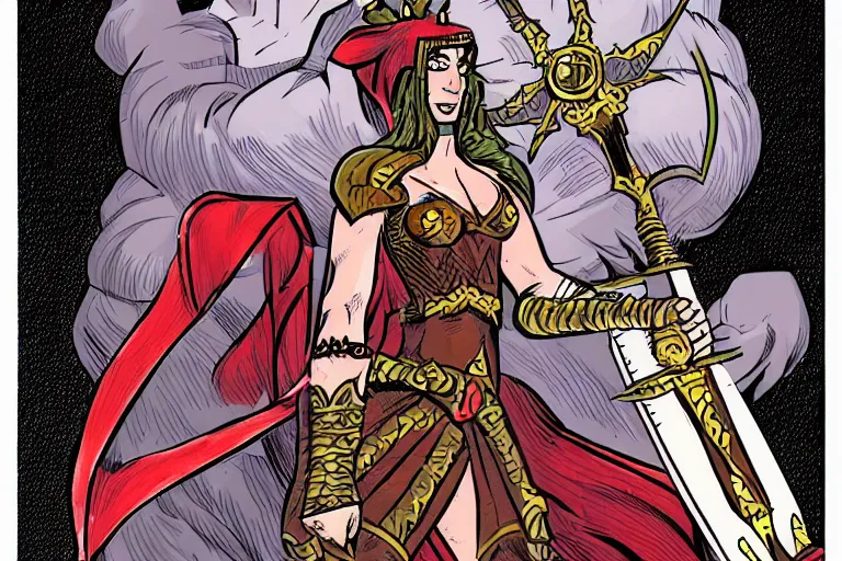 Image similar to Fearsome warrior queen, Dan DeCarlo style, concept art, smooth, sharp focus, illustration, cartoon style illustration