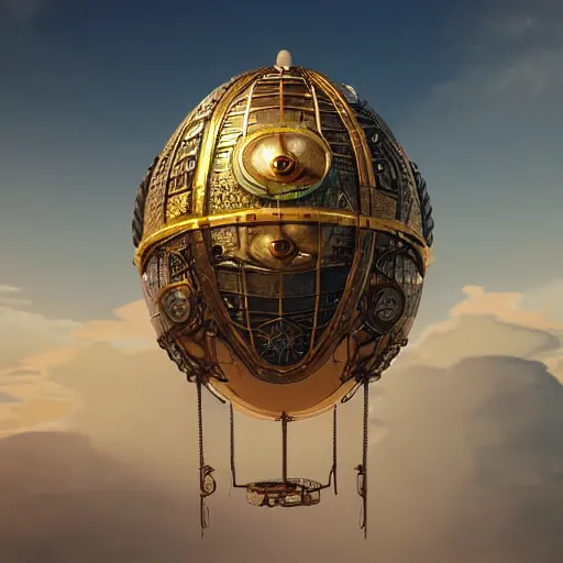 Prompt: enormous flying city in a faberge egg, sky, steampunk, fantasy art, octane render