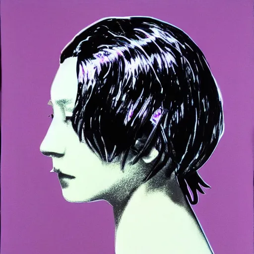 Prompt: a good fashion model studio backlit portrait of sombre anime girl, painting by andy warhol