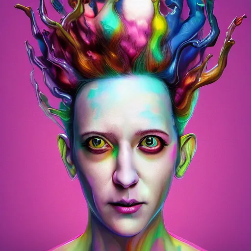 Image similar to hyperdetailed portrait of kristen schaal as delirium of the endless, colourful make up, the sandman, made by caravaggio stanley artgerm lau wlop rossdraws artstation cgsociety concept art cgsociety octane render