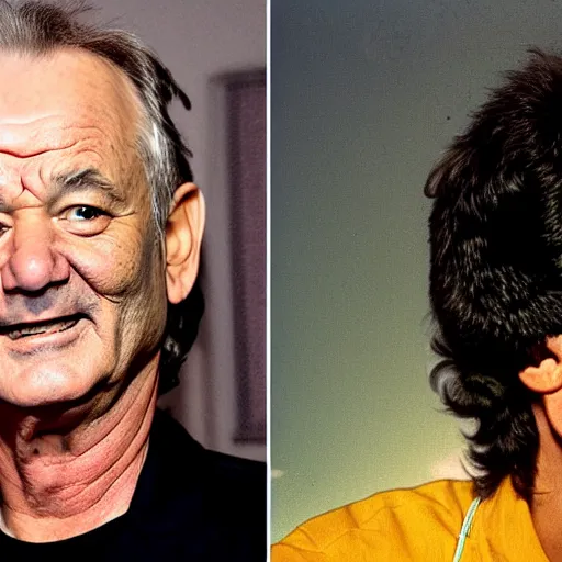 Image similar to bill Murray has 80s metal singer hair and is a member of the Beatles