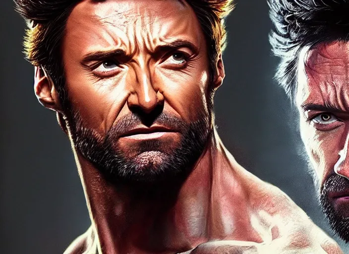 Image similar to portrait of Hugh Jackman as Wolverine, cinematic lighting, BACKLIGHTING, artstation