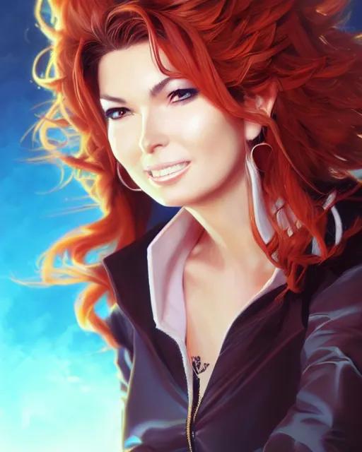 Image similar to anime portrait of Shania Twain by Stanley Artgerm Lau, WLOP, Rossdraws, James Jean, Andrei Riabovitchev, Marc Simonetti, and Sakimichan, trending on artstation