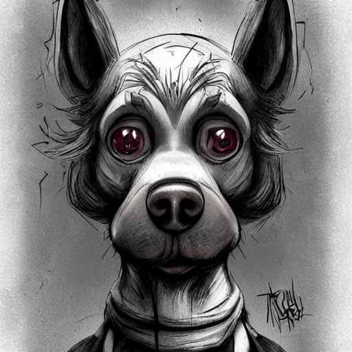 Prompt: grunge cartoon drawing of a cute evil dog by - michael karcz , loony toons style, horror themed, detailed, elegant, intricate