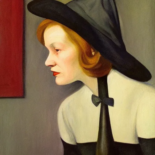 Image similar to a realistic witch portrait, by edward hopper,