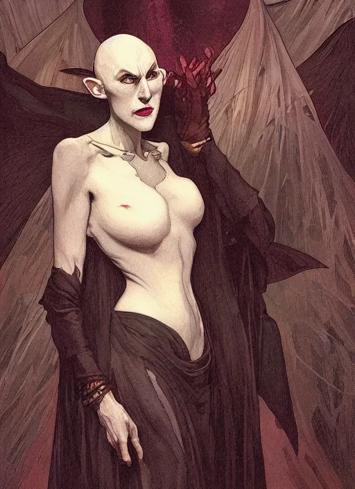 Image similar to portrait of nosferatu, illustration, art by artgerm and greg rutkowski and alphonse mucha