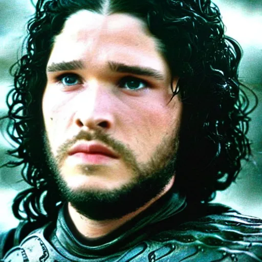 Prompt: movie still of jon snow from the tv series game of thrones ( 1 9 7 6 )