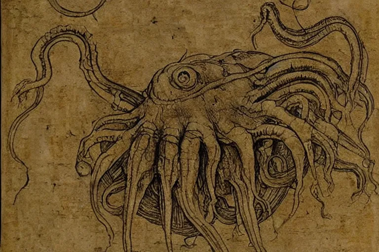 Image similar to Leonardo da Vinci's manuscript about Cthulhu