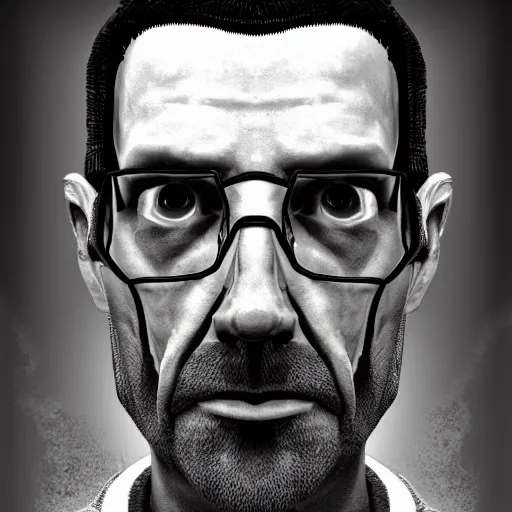 Prompt: Half life 2 gman realistic 8k portrait black and white