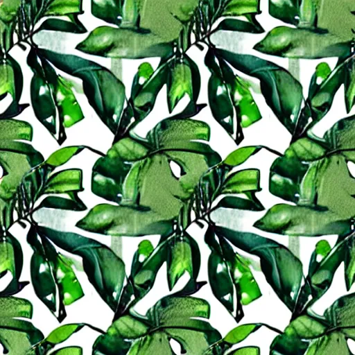 Image similar to repeating pattern seamless. watercolor. tropical palm leaves, warm light, green, flat color hyperrealistic, detailed