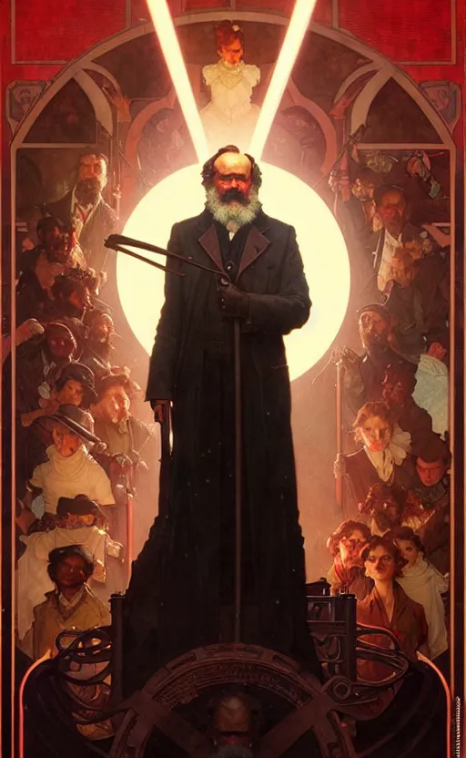 Prompt: karl marx 6 6 6 gorgeous lighting by weta studio, mucha, bautista and norman rockwell and greg rutkowski and tom bagshaw and james gurney and lucasfilm