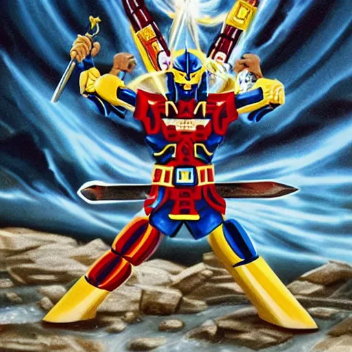 Prompt: jesus christ battling the megazord while holding a case of coors light with a sword in the other hand, realistic, modern