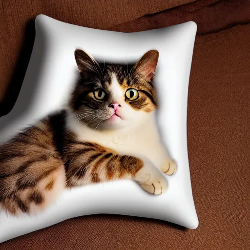 Image similar to a stunning professional photo of a cat pillow, ultra detail, hyperrealistic, beautiful, national geographic quality