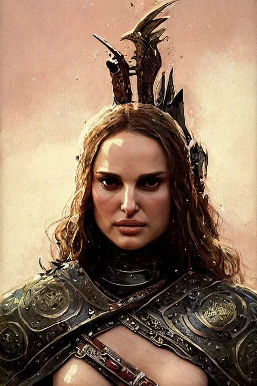 Image similar to natalie portman, legendary warrior, heroic, lord of the rings, tattoos, decorative ornaments, battle armor, by carl spitzweg, ismail inceoglu, vdragan bibin, hans thoma, greg rutkowski, alexandros pyromallis, perfect face, fine details, realistic shading photorealism