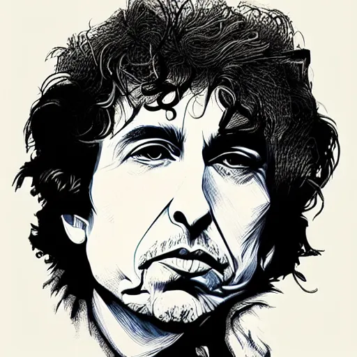 Prompt: contemporary graphic design portrait of bob dylan by paul rand