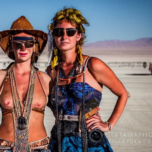 Image similar to award winning photography portrait, sini and julia at burning man, leica 1 0 0 mm f 0. 8