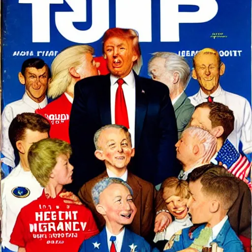 Image similar to old magazine cover with donald trump astronaut hero by norman rockwell