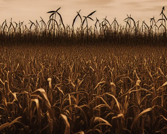 Prompt: photo of a cornfield with skeletons growing instead of corn. cyberpunk horror style. highly detailed 8 k. intricate. nikon d 8 5 0 5 5 mm. award winning photography.