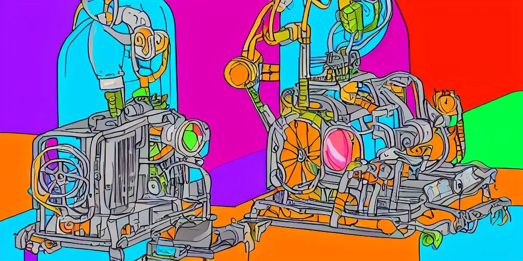 Image similar to colorful illustration of a mad scientist's machine