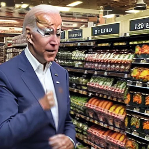 Image similar to joe biden at whole foods grocery store, surveillance camera