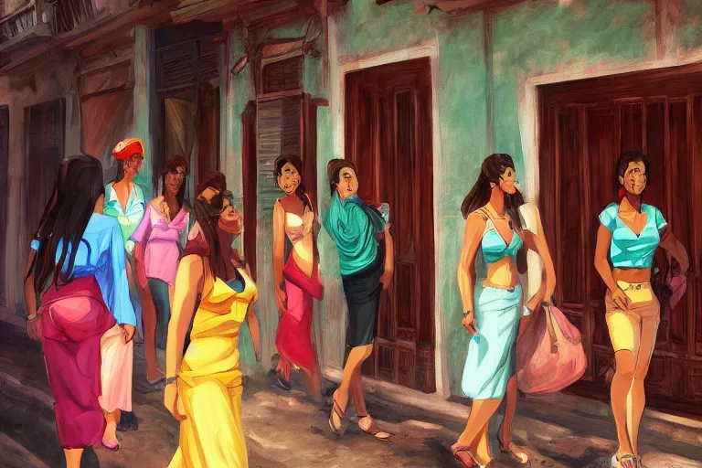 Prompt: concept art, painting of cuban women in havana, digital anime art, good lighting,