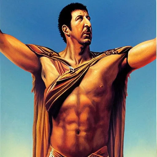 Prompt: Adam Sandler warrior king by boris vallejo