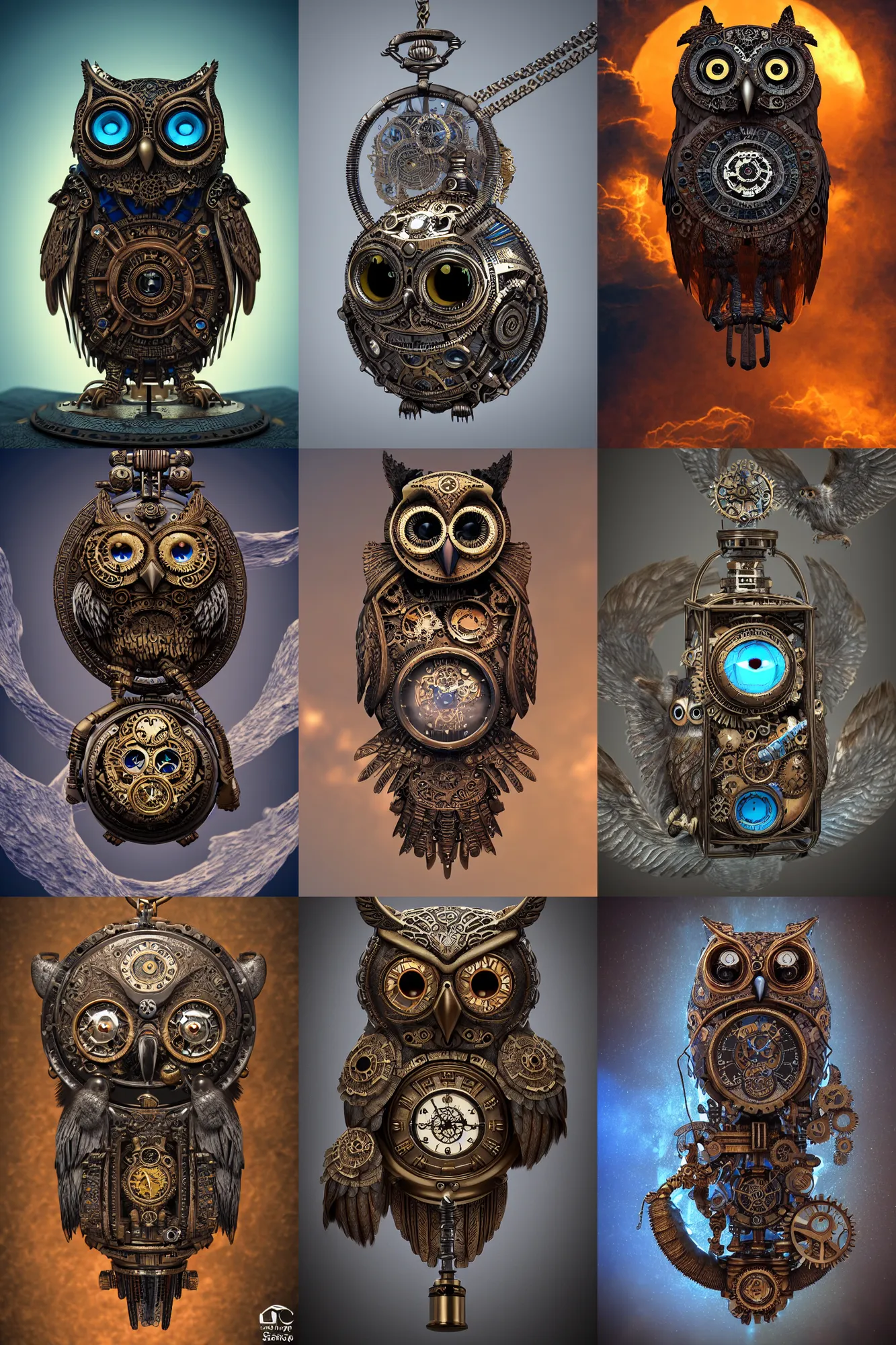 Image similar to steampunk aztec owl pocketwatch, intricate detail, volumetric lighting, epic composition, hyper detailed, ultra realistic, sharp focus, octane render, lava lamp, blue moon, volumetric, ray tracing, artstation trending, cgsociety, sense of awe, swirling mist, 4 k