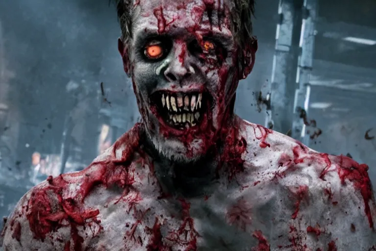 Image similar to film still of zombie zombie Sam Wilson as a zombie in new avengers movie, 4k