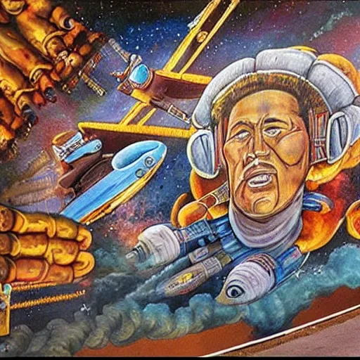 Image similar to mayan mural of dan akroyd piloting a ufo, national geographic, history channel