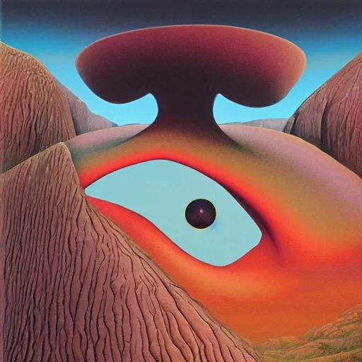 Prompt: Her eyes wide by Roger Dean, oil on canvas