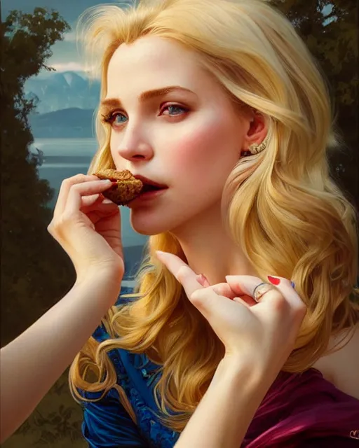 Image similar to Portrait of a  blonde woman and a mallard eating ice creams inp Porto,real life skin, intricate, elegant, highly detailed, artstation, concept art, smooth, sharp focus, art by artgerm and greg rutkowski and alphonse mucha