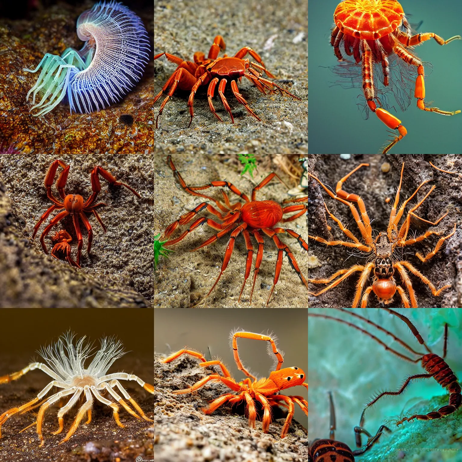 Prompt: a jellyfish-centipede-lobster-tarantula-scorpion, wildlife photography