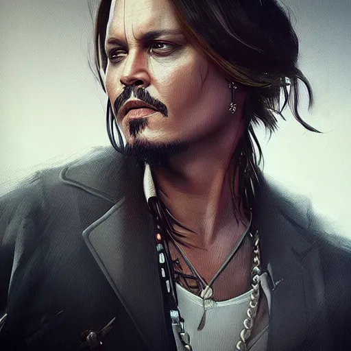 Image similar to “ portrait of johnny depp by greg rutkowski, young, attractive, highly detailed portrait, scifi, digital painting, artstation, concept art, smooth, sharp foccus ilustration, artstation hq ”