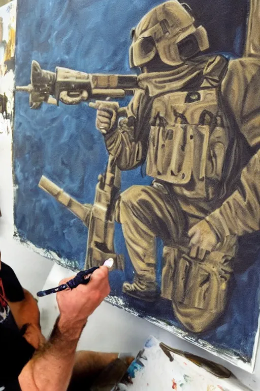 Image similar to Navy SEAL working on a painting to help with ptsd
