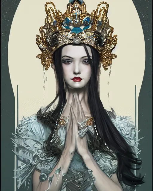 Prompt: portrait of a queen, art deco style, beautiful, elegant, mesmerizing, concept art, highly detailed, smooth, fantastical, artstation, trending, sana takeda, ayami kojima, shinichi sakamoto