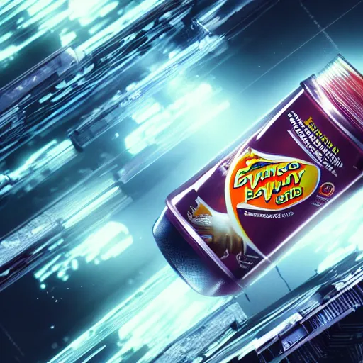 Prompt: Can of energy mayonnaise, cyberpunk commercial, 4k, trending on artstation, concept art