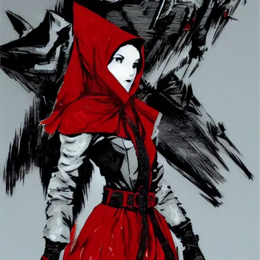 Image similar to evil little red riding hood, yoji shinkawa, pixel art