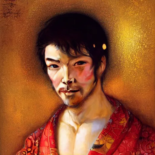 Image similar to a portrait of a male mutant in a red kimono in the sewers. furaffinity furry art detailed face painting by gaston bussiere craig mullins jc leyendecker gustav klimt artgerm greg rutkowski furry