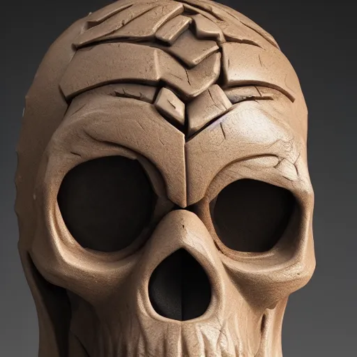 Prompt: a tiki skull head made of monster clay, photography, amazing sculpt, featured on behance, trending on artstation, 4k, hyperrealistic