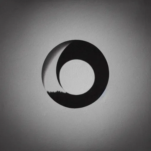 Image similar to a perfect circle where the inside is empty blank space and around the outer edge of the circle is the silhouette of a city skyline, black and white, minimalist, in the style of a charcoal drawing, made by david mellen