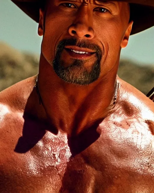 Image similar to film still close up shot of dwayne johnson as maximus n the movie a fistful of dollars. photographic, photography